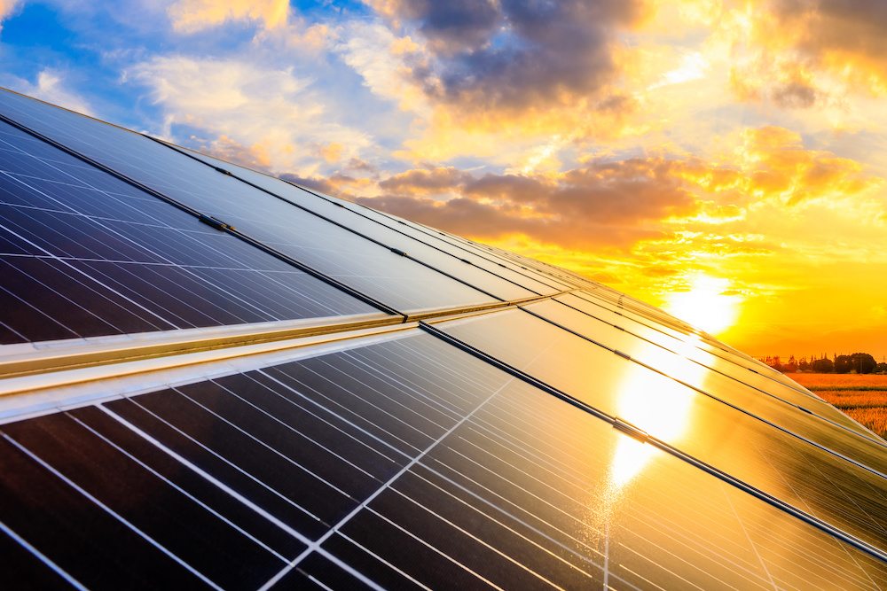 Solar panels at sunrise